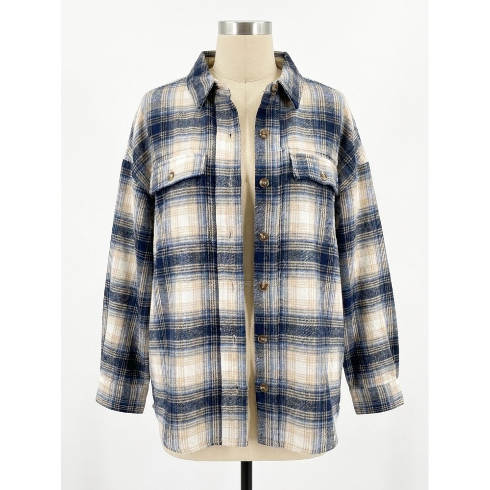 NEW WHITE BIRCH plaid shacket in blue